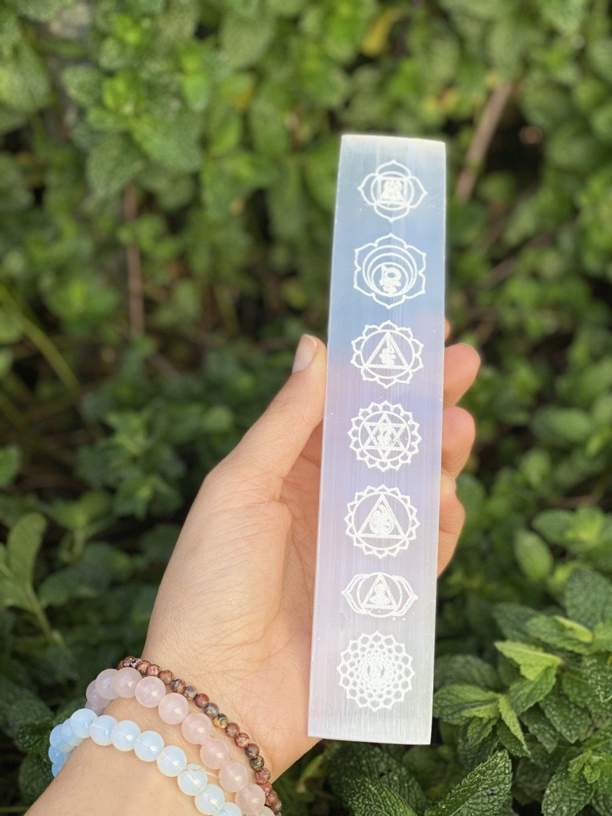 Selenite Charging Plate Etched with 7 Chakra Design - Shop Cosmic Healing