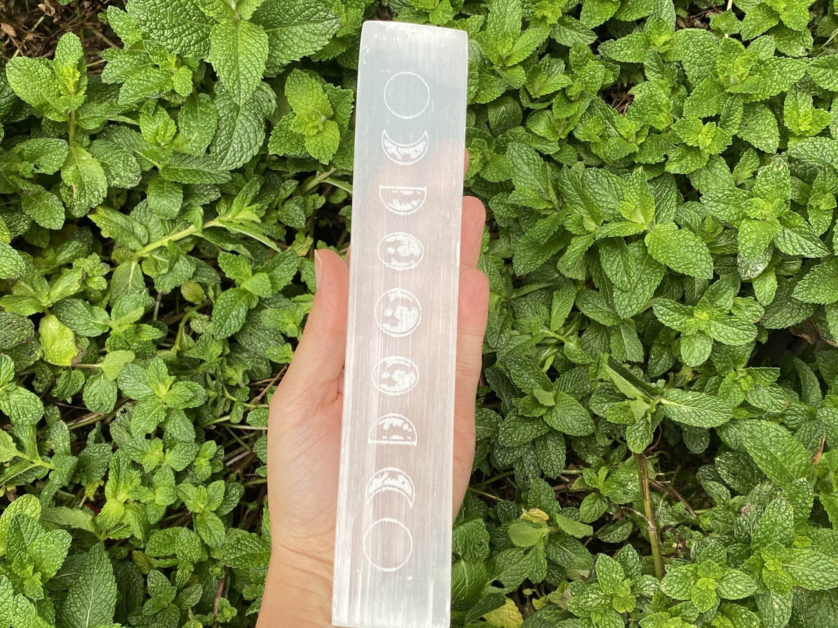 Selenite Charging Plate Etched with Moon Phase 9" - Shop Cosmic Healing