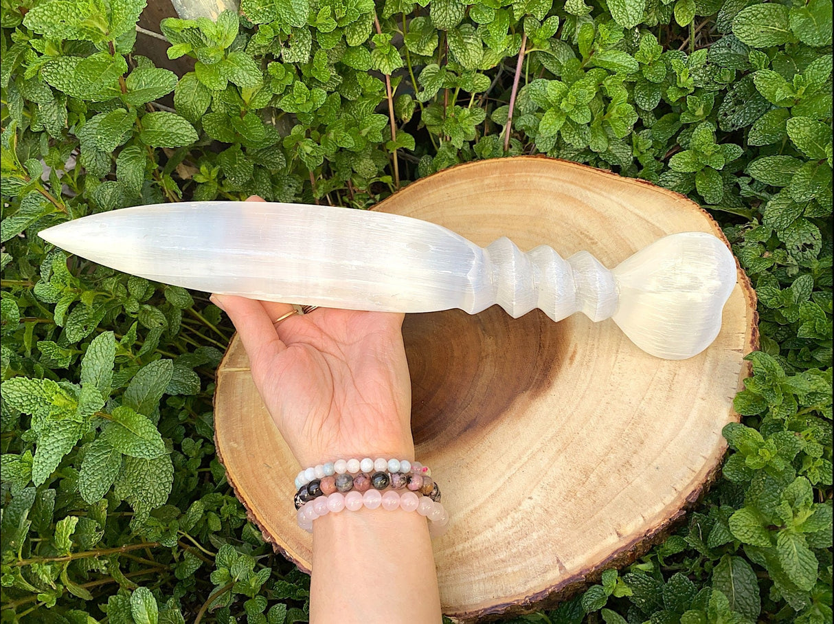 Selenite Dagger with Heart Shaped Handle 14.5" - Shop Cosmic Healing