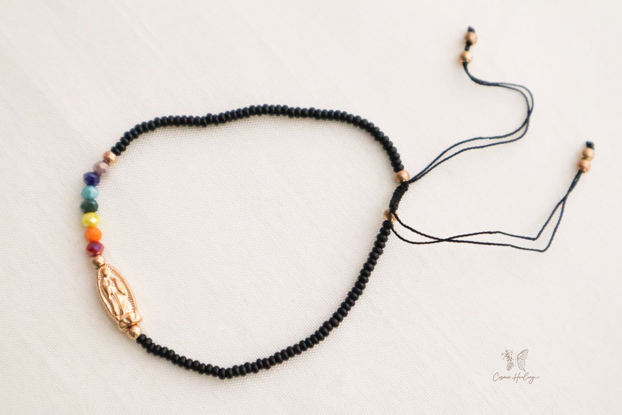 Seven Chakra Guadalupe Dainty Thread Bracelet-Black - Shop Cosmic Healing