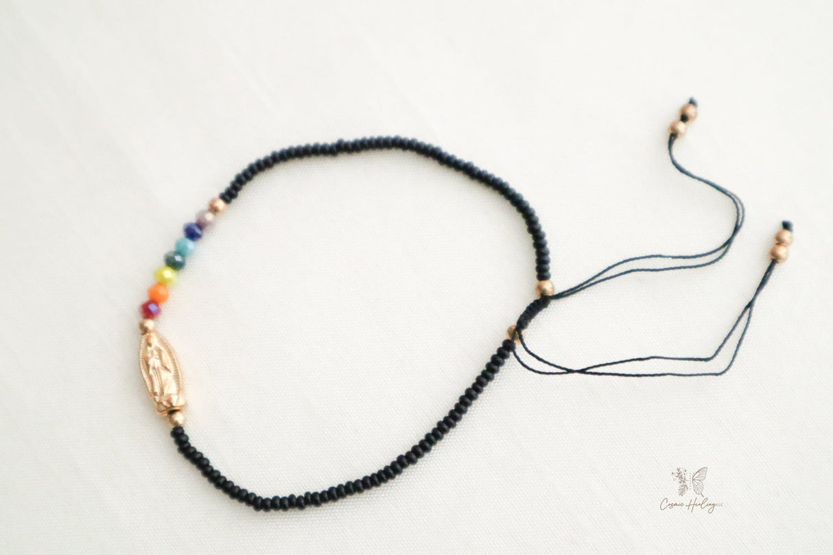 Seven Chakra Guadalupe Dainty Thread Bracelet-Black - Shop Cosmic Healing