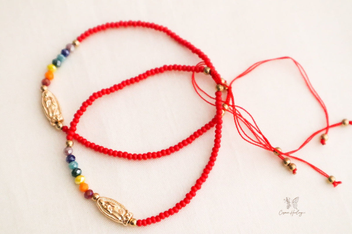 Seven Chakra Guadalupe DaintyThread Bracelet- Red - Shop Cosmic Healing