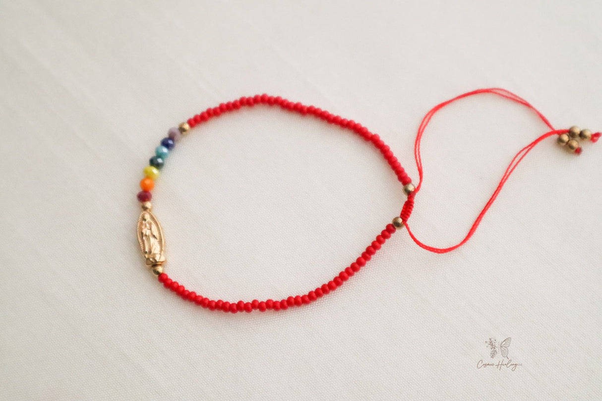 Seven Chakra Guadalupe DaintyThread Bracelet- Red - Shop Cosmic Healing