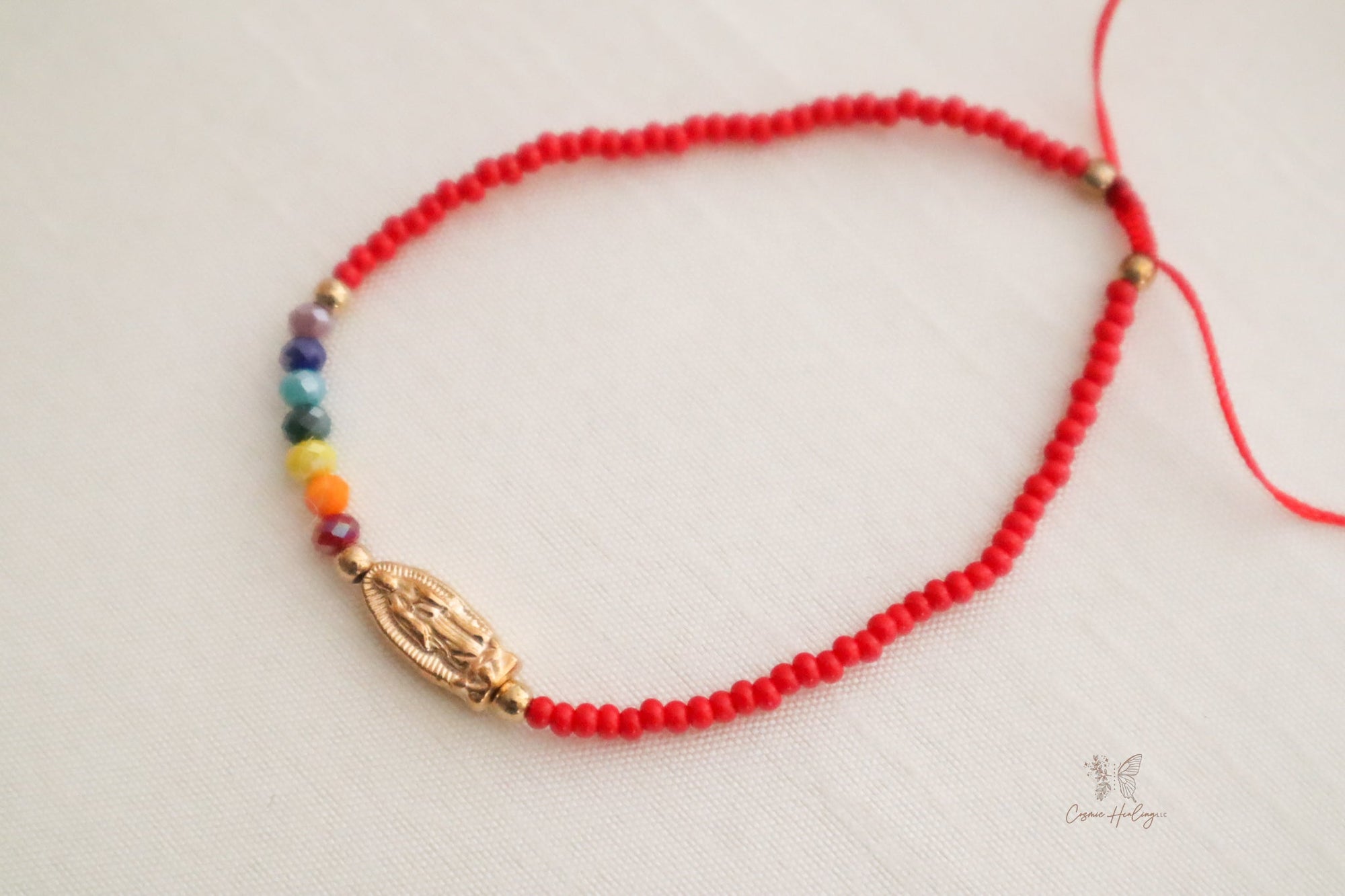 Seven Chakra Guadalupe DaintyThread Bracelet- Red - Shop Cosmic Healing