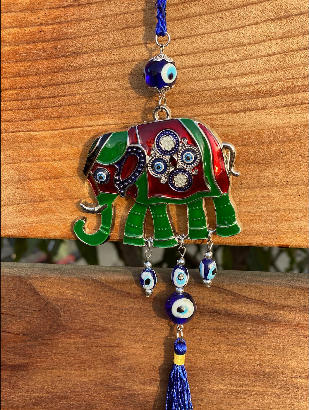 Silver Hanging Lucky Elephant with Turkish Blue Evil - Shop Cosmic Healing