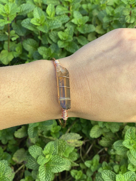 Smoky Quartz Point Open Cuff Bangle Bracelet - Shop Cosmic Healing