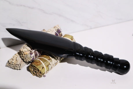 Spiral Handle Obsidian Dagger 9" - Shop Cosmic Healing