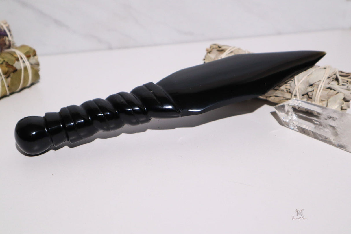 Spiral Handle Obsidian Dagger 9" - Shop Cosmic Healing