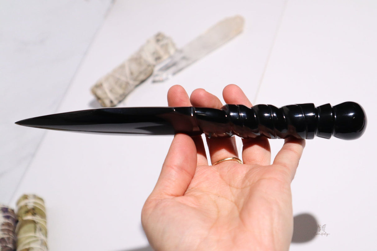 Spiral Handle Obsidian Dagger 9" - Shop Cosmic Healing