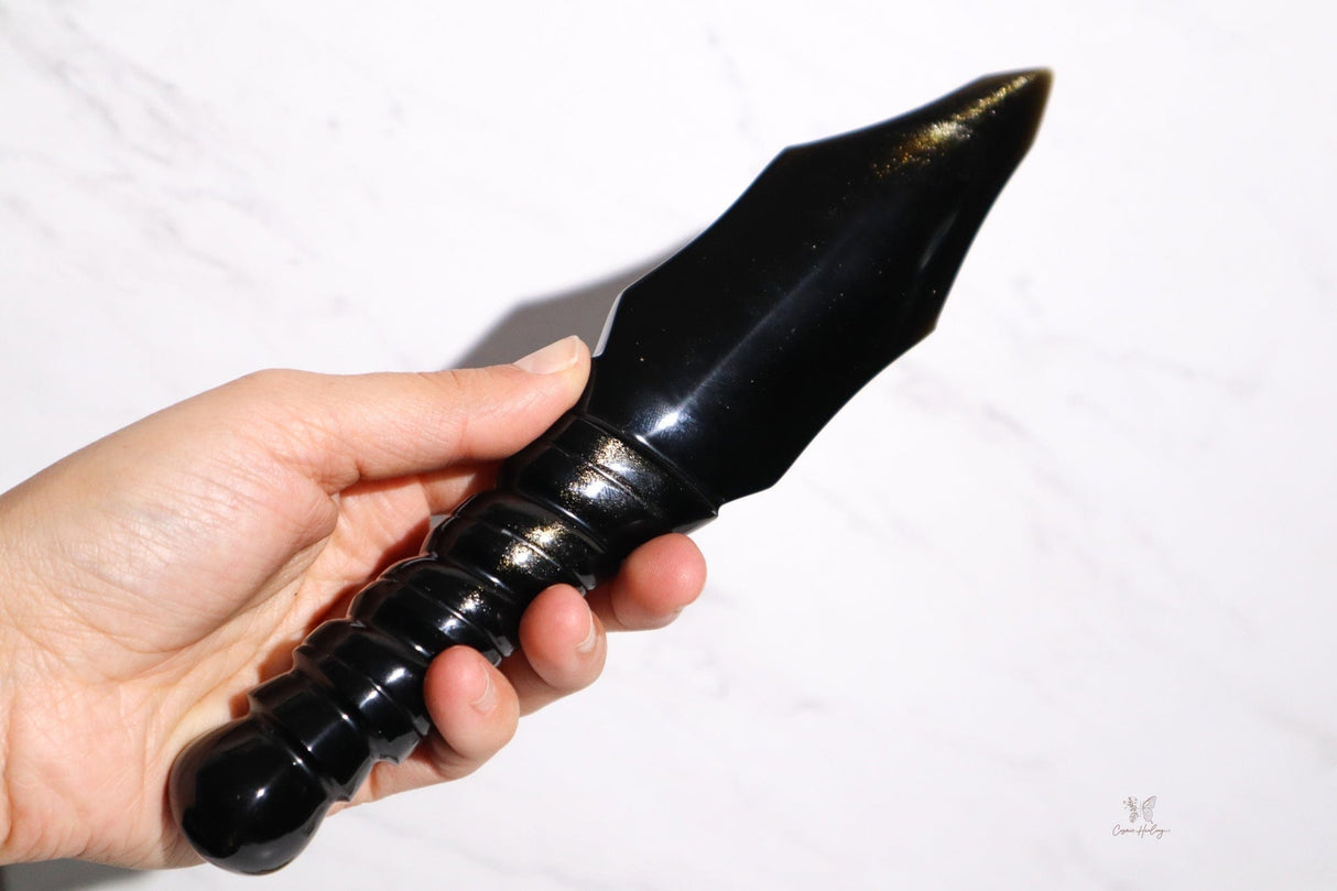 Spiral Handle Obsidian Dagger 9" - Shop Cosmic Healing