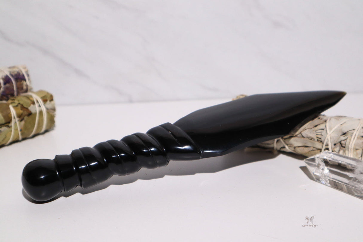 Spiral Handle Obsidian Dagger 9" - Shop Cosmic Healing