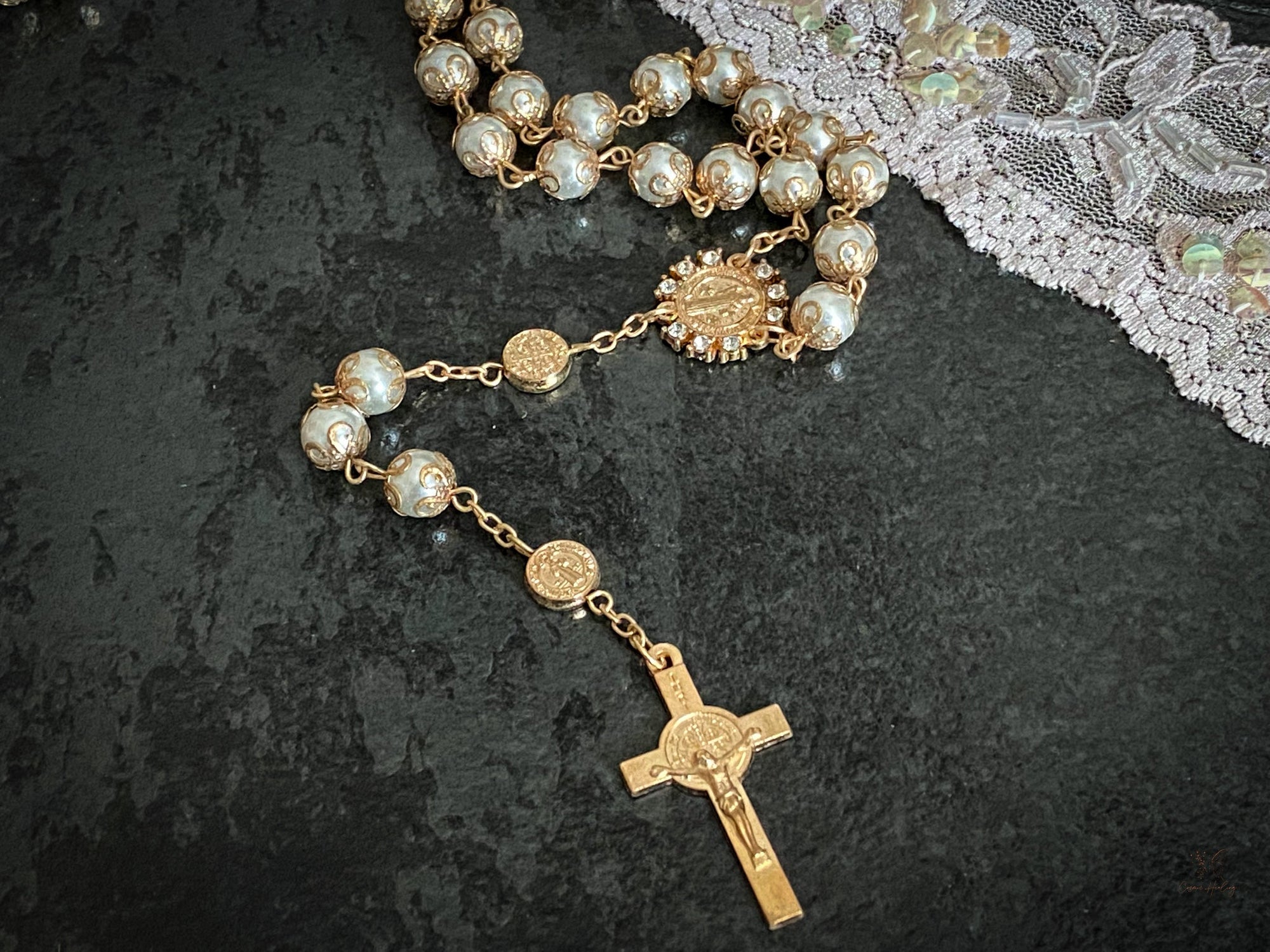 St. Benito Pearl Rosary - Shop Cosmic Healing