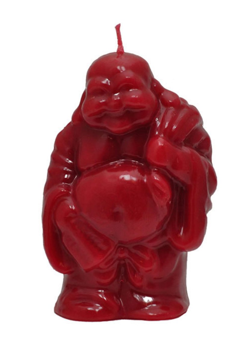 Standing Buddha Red 5.25&quot; Candle for Wealth and Prosperity, attraction, love, power - Shop Cosmic Healing