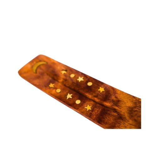 5-Inch wood incense holder featuring stars and moon design