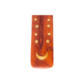 Stars & Moon Wood Incense Holder 5"L