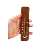 5 Inch Wooden Incense Holder with Star and Moon