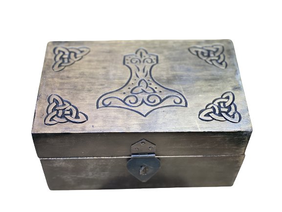 Thor's Hammer Carved Wood Box 5x8" - Shop Cosmic Healing