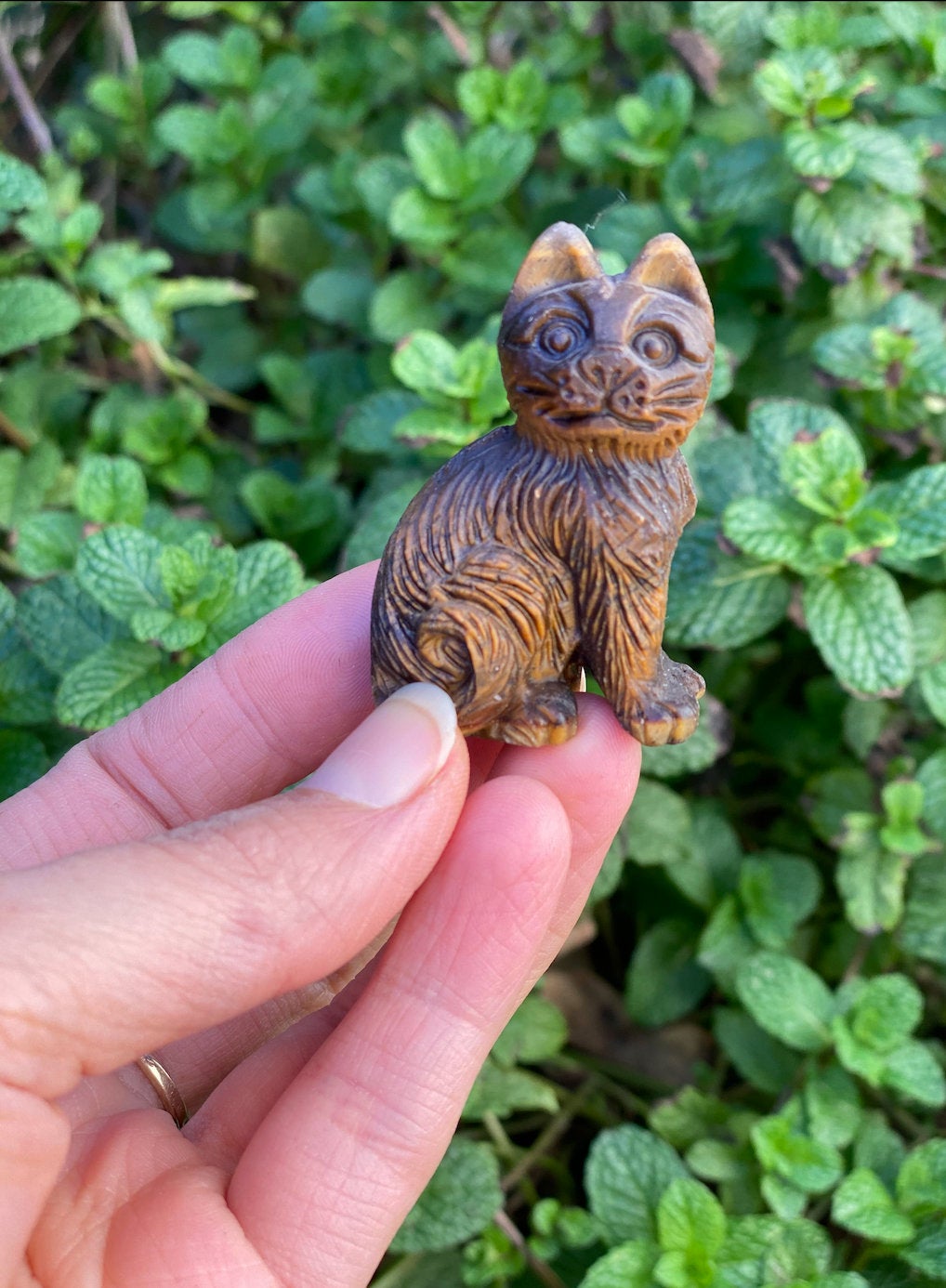 Tiger's Eye Hand Carved Cat for Good Fortune - Shop Cosmic Healing