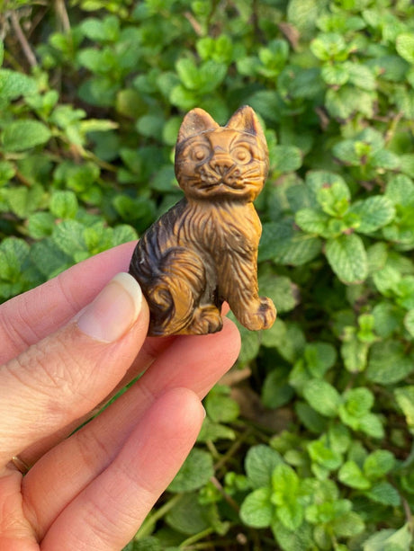 Tiger's Eye Hand Carved Cat for Good Fortune - Shop Cosmic Healing