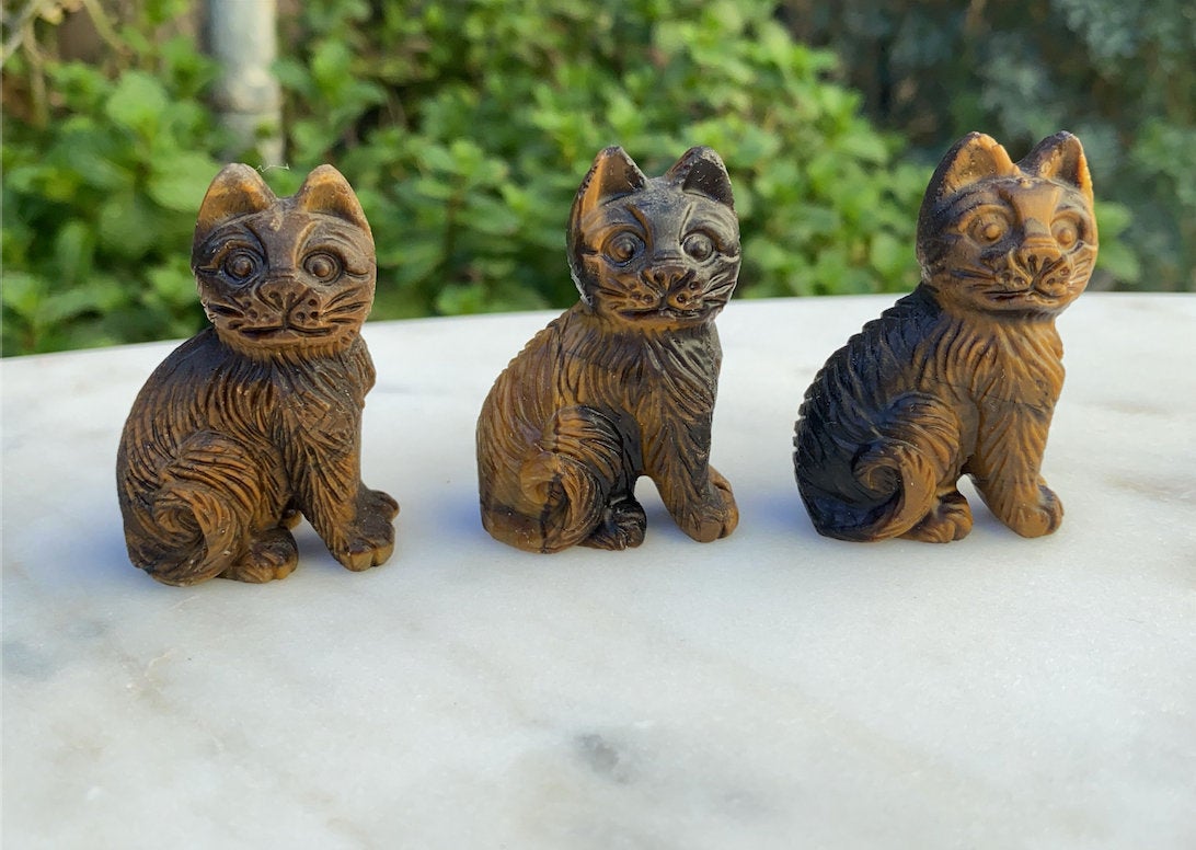 Tiger's Eye Hand Carved Cat for Good Fortune - Shop Cosmic Healing