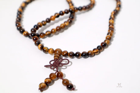 Tiger's Eye Mala Beads w/ Tassel |Prayer Bead Necklace - Shop Cosmic Healing