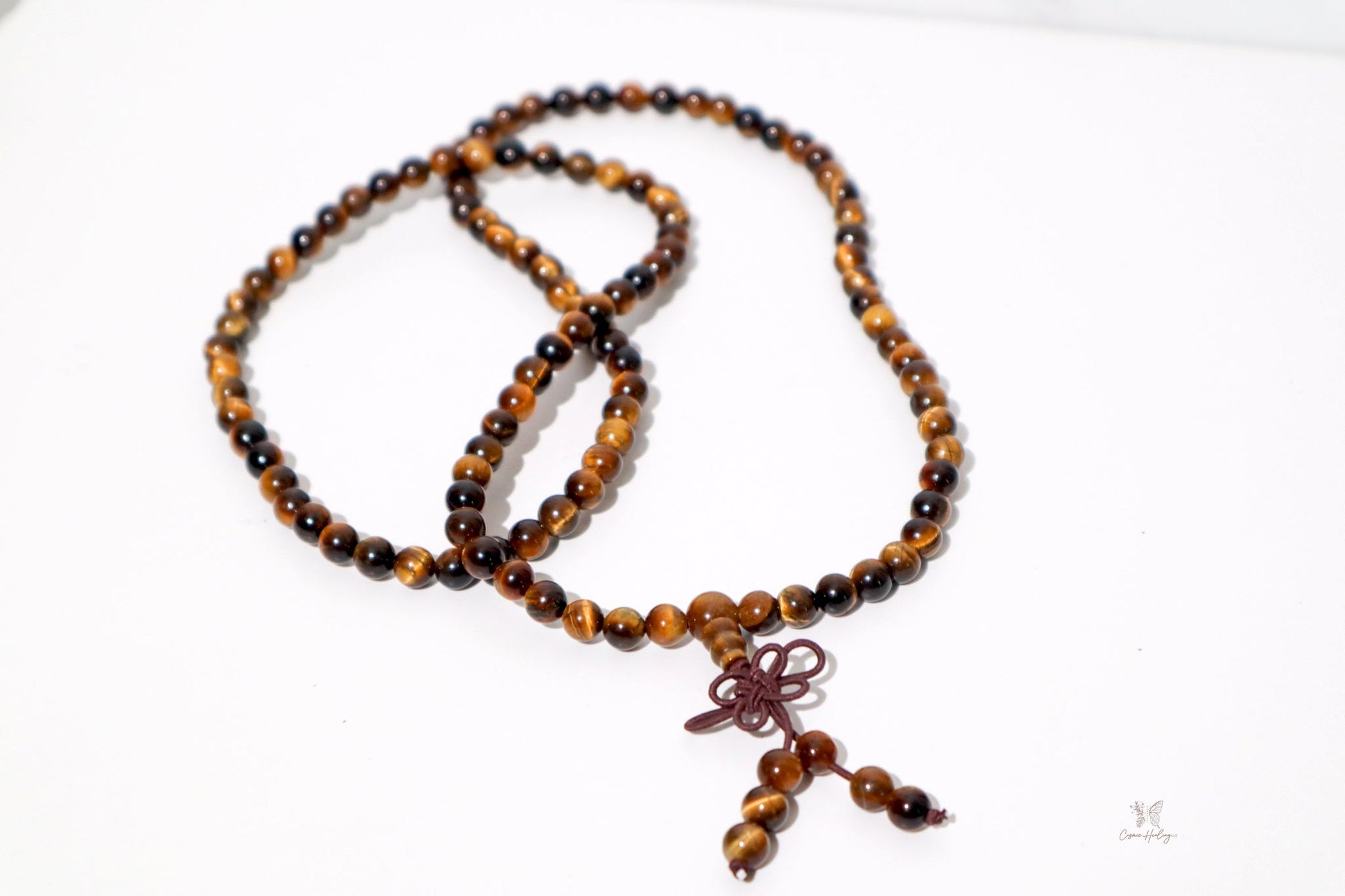 Tiger's Eye Mala Beads w/ Tassel |Prayer Bead Necklace - Shop Cosmic Healing