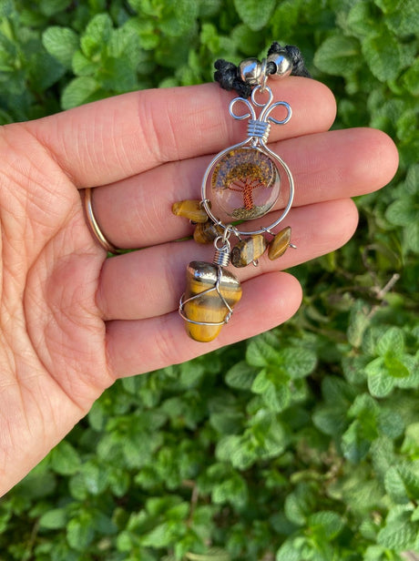 Tiger's Eye Wire Wrapped Crystal on Tree of Life Pendant - Shop Cosmic Healing