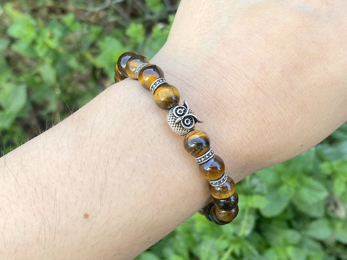 Tiger's Eye with Silver Plated Owl Bracelet - Shop Cosmic Healing