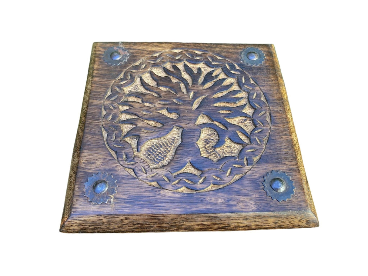 Tree of Life Carved Wood Box 6"x6"x3.75"H" - Shop Cosmic Healing