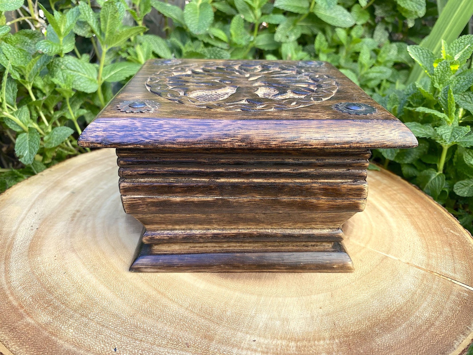 Tree of Life Carved Wood Box 6"x6"x3.75"H" - Shop Cosmic Healing