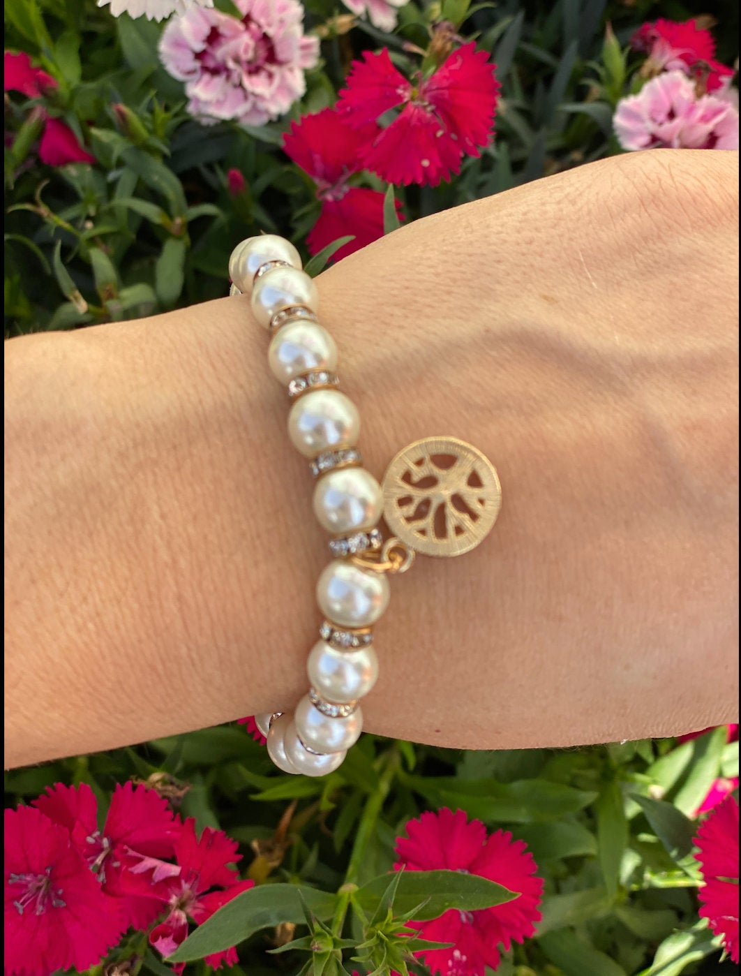Tree of Life Pearl Bracelet with Rhinestones - Shop Cosmic Healing