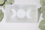 Triple Moon & Flower of Life Selenite Charging Plate - Shop Cosmic Healing