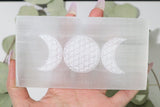 Triple Moon & Flower of Life Selenite Charging Plate - Shop Cosmic Healing