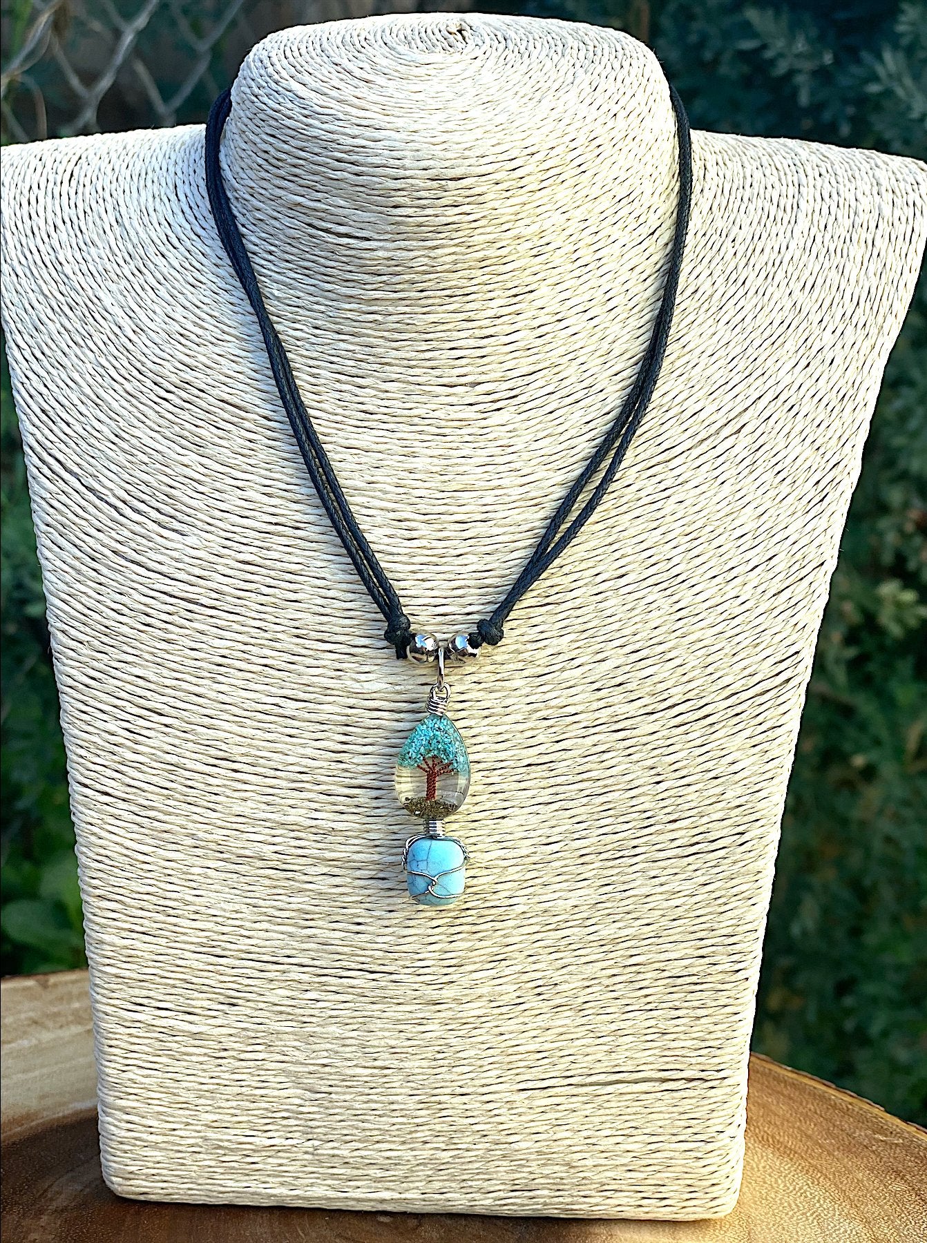 Turquoise Wire Wrapped Crystal on Tree of Life Pendant - Shop Cosmic Healing