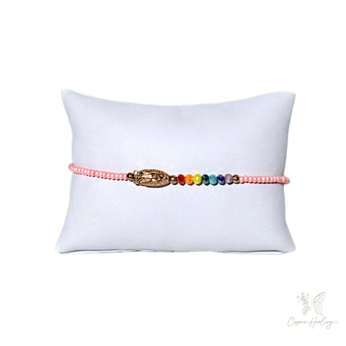 Virgen de Guadalupe Beaded Bracelet Dainty -Pink