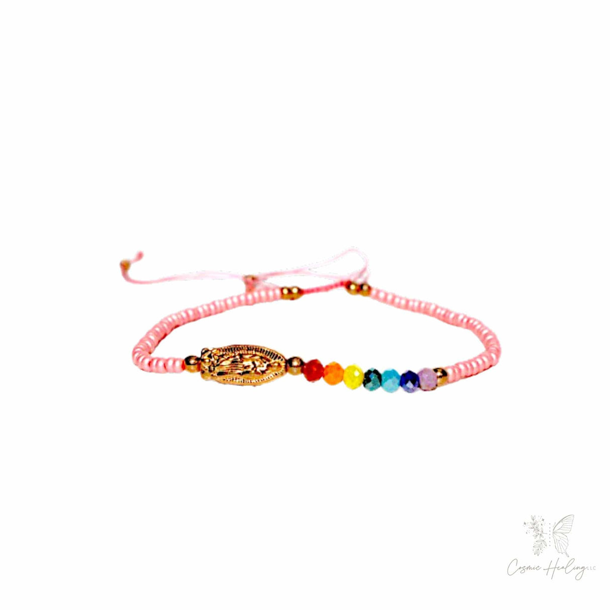 Pulsera de cuentas Virgen de Guadalupe delicada -Rosa