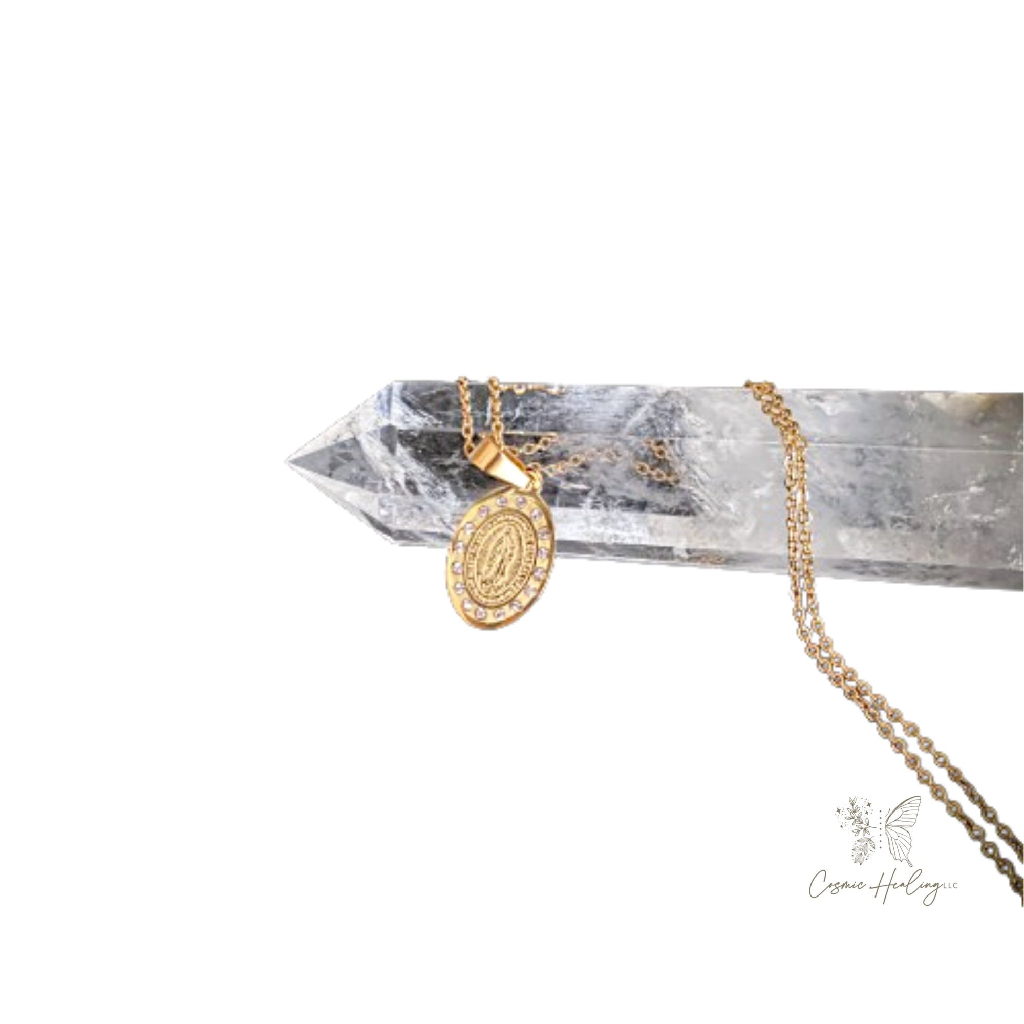Virgen de Guadalupe Cubic Zirconia Necklace (Gold) - Shop Cosmic Healing