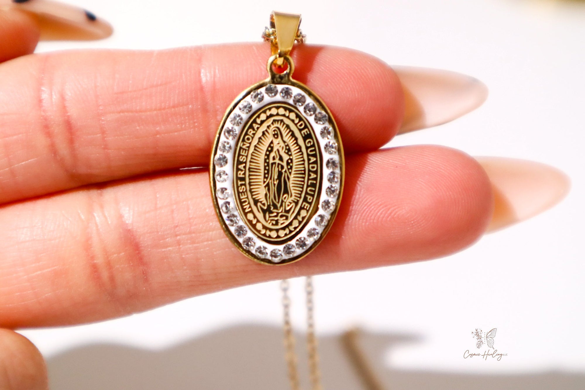 Virgen de Guadalupe Cubic Zirconia Pendant Necklace - Shop Cosmic Healing