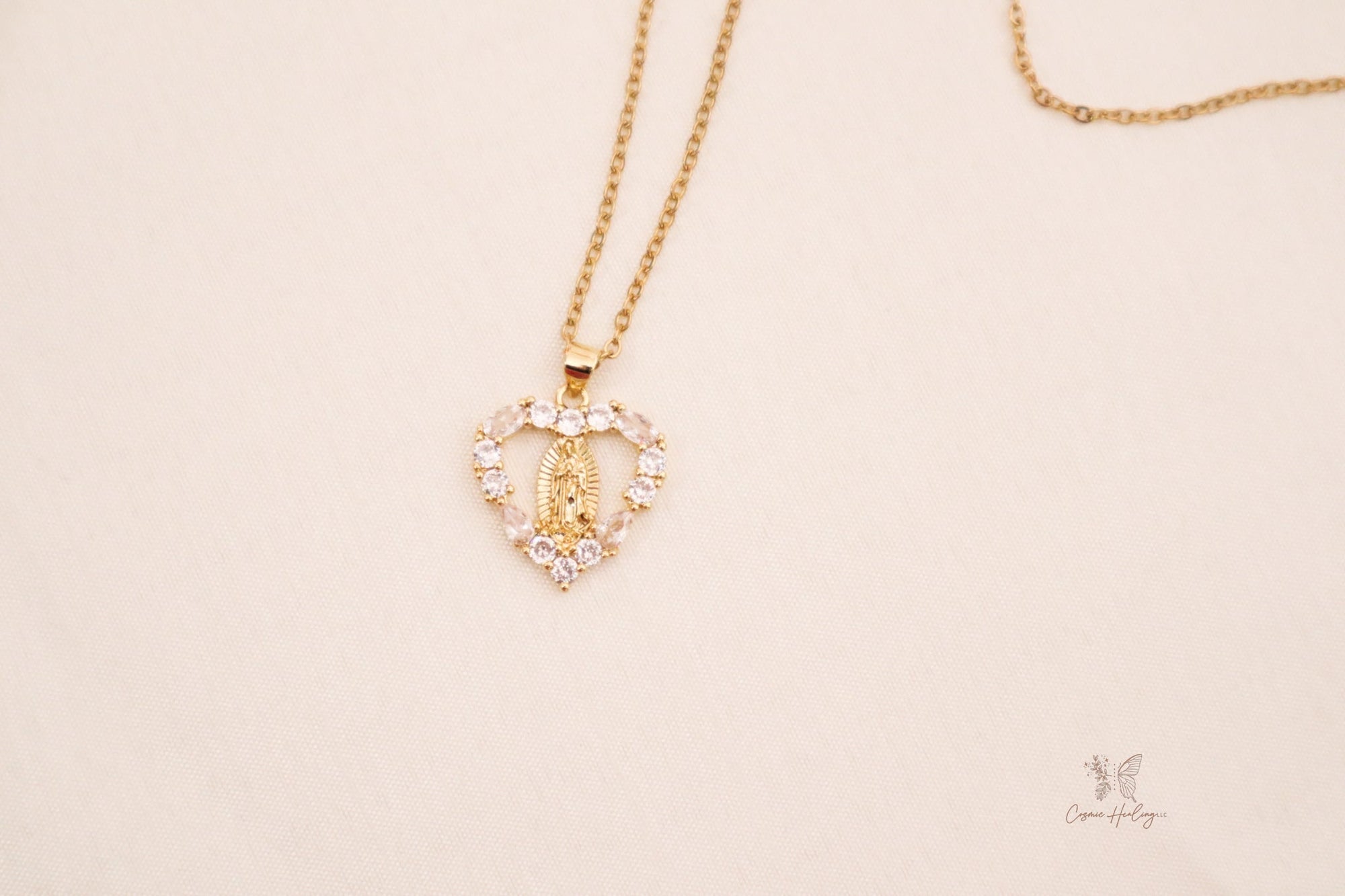 Virgen de Guadalupe Diamond Heart Necklace - Shop Cosmic Healing