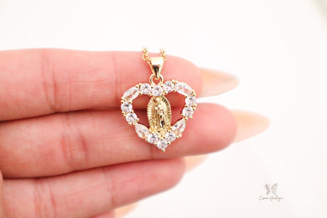 Virgen de Guadalupe Diamond Heart Necklace - Shop Cosmic Healing