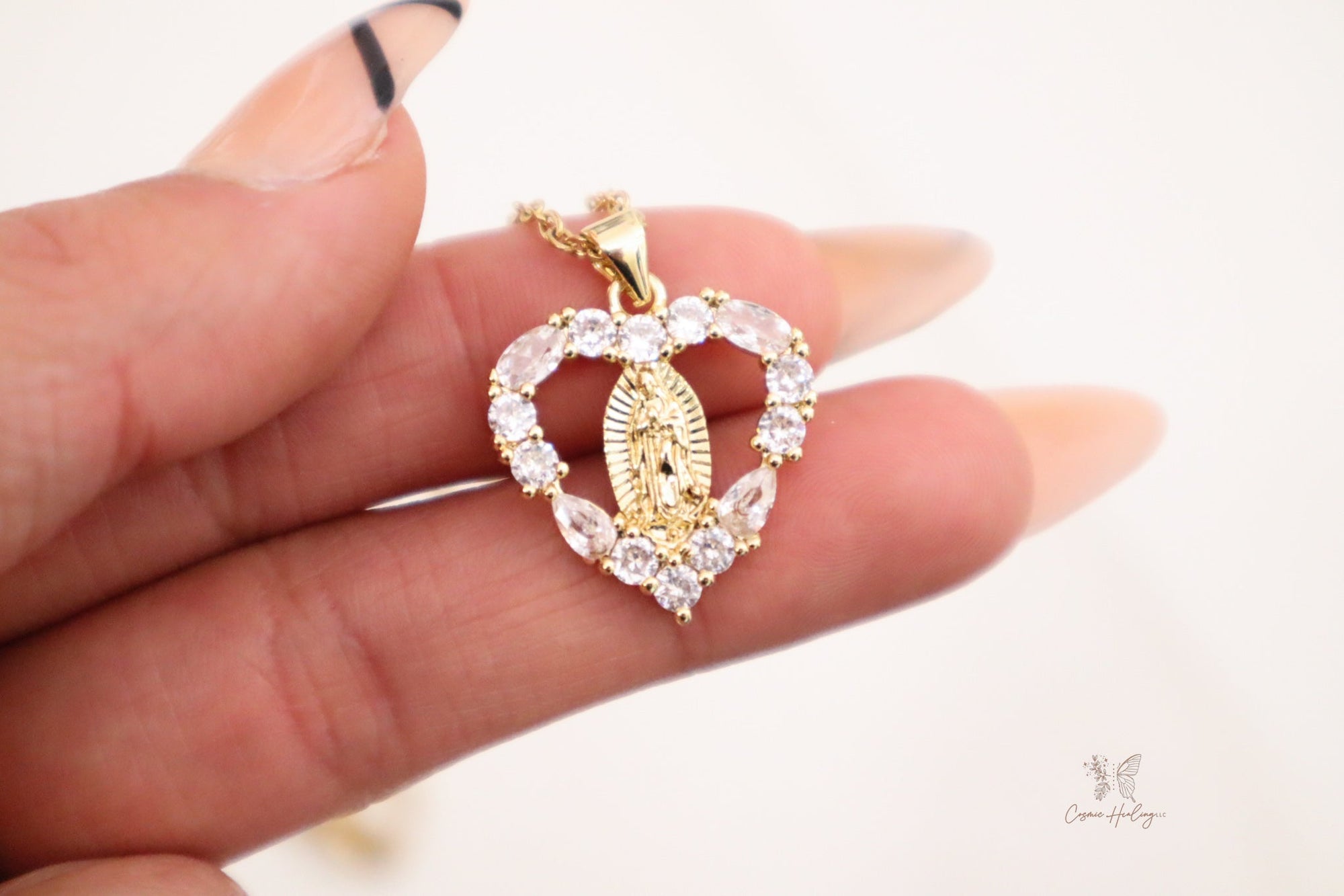 Virgen de Guadalupe Diamond Heart Necklace - Shop Cosmic Healing