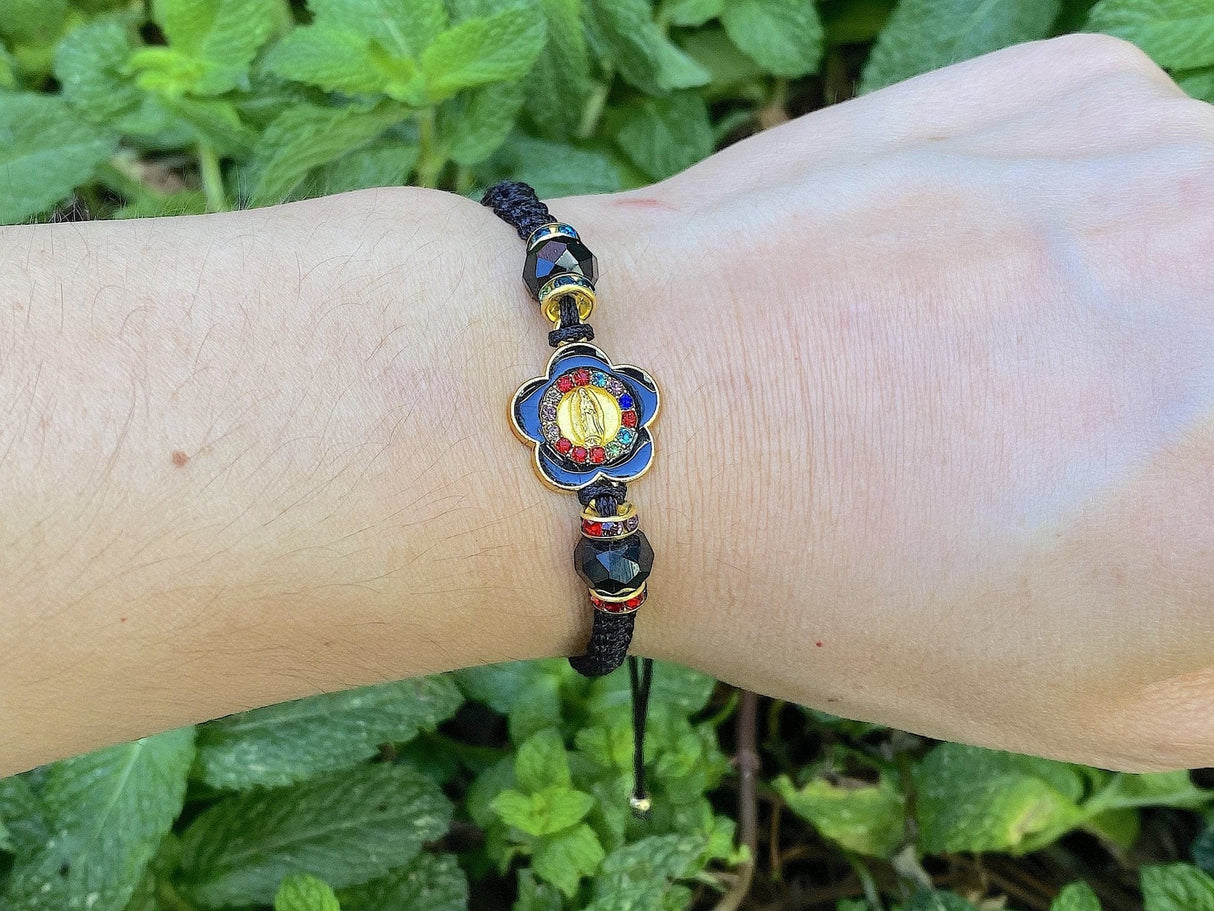 Virgin Guadalupe Black Pull Cord Charm Bracelet - Shop Cosmic Healing