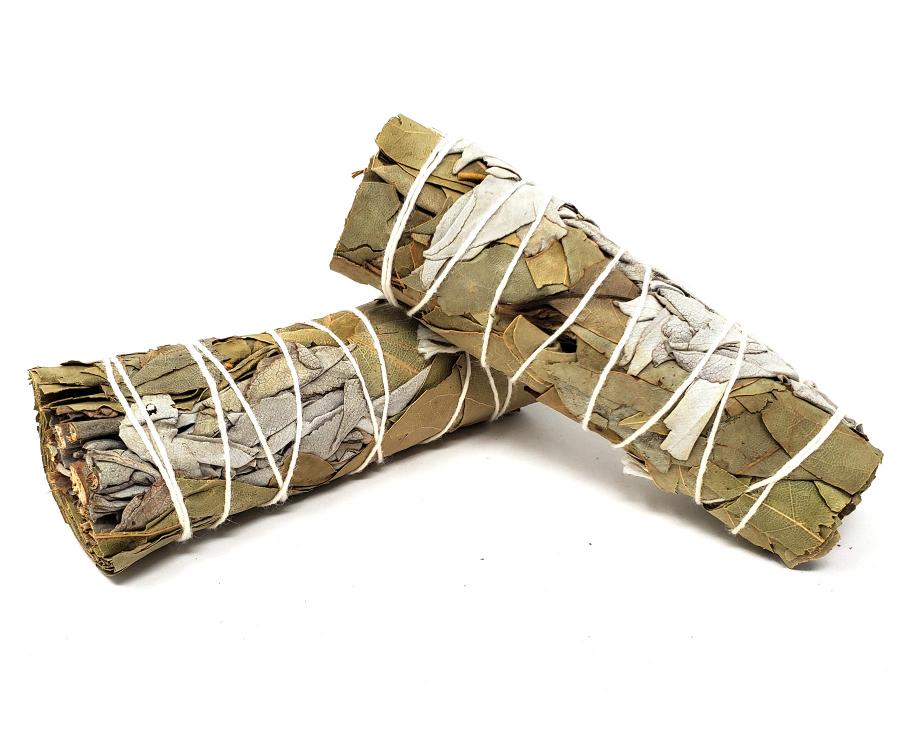 White Sage & Bay Leaf Smudge 4" for peace, tranquility, wisdom, protection - Shop Cosmic Healing