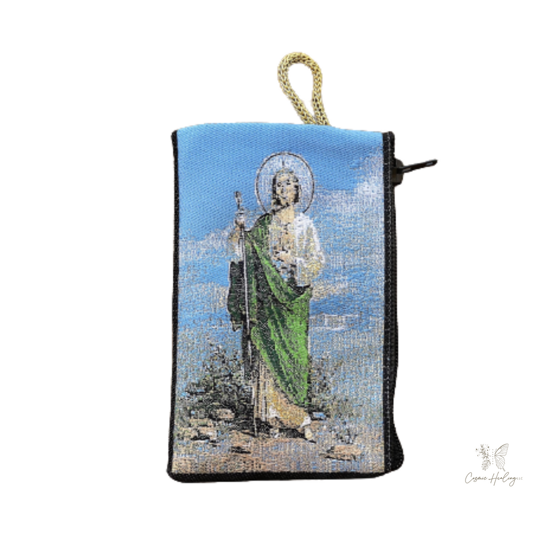 Woven San Judas Tadeo Tapestry Rosary Bag