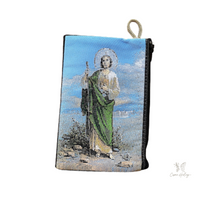 Woven San Judas Tadeo Tapestry Rosary Bag