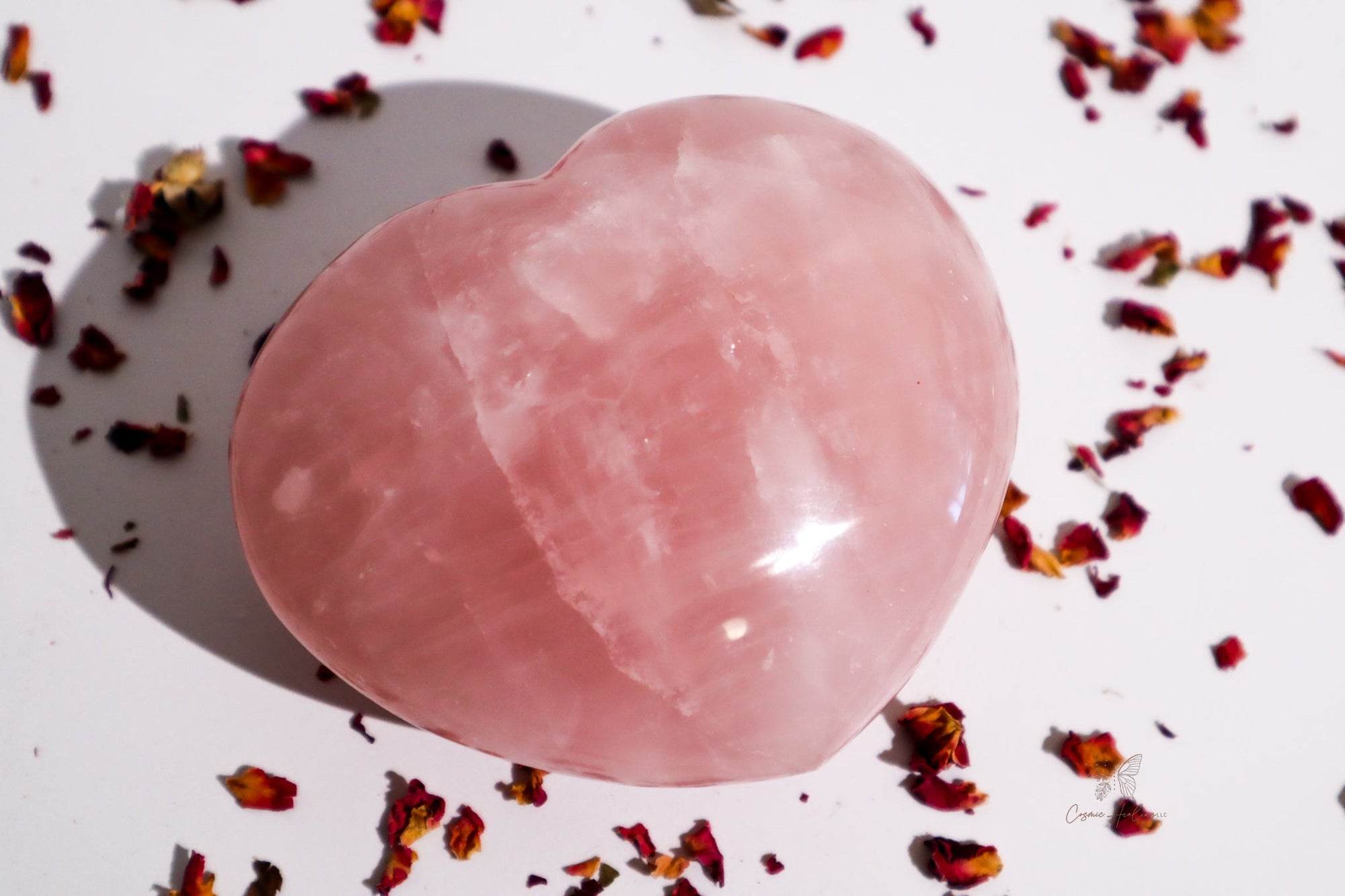 XL Deep Pink Rose Quartz Heart With Rainbow Inclusions- RQH1 - Shop Cosmic Healing