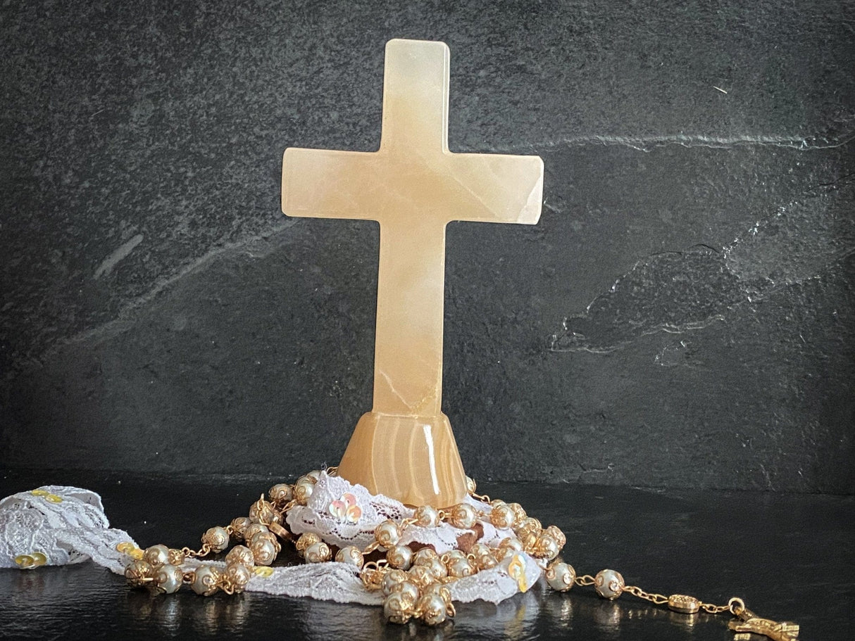 Yellow Mexican Onyx Crystal Cross 6" - Shop Cosmic Healing