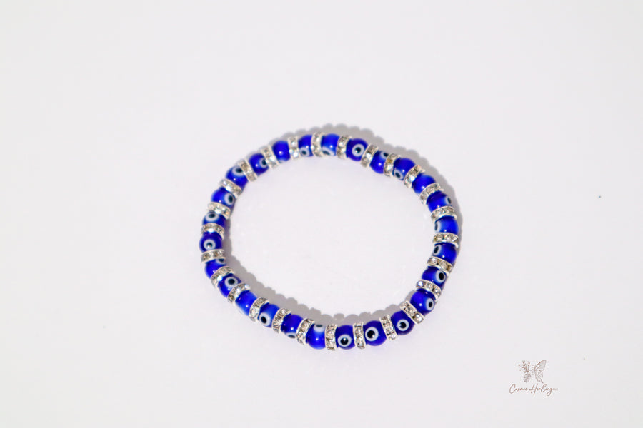 Blue Evil Eye Charm Bracelet with Rhinestones