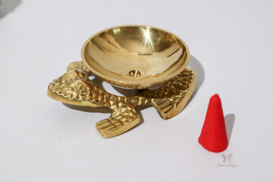 Brass Frog Cone Incense Burner 4.75"