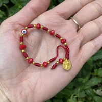 Saint Benedict Red String Woven Bracelet With Evil Eye- Children's